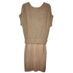 Cremieux Knit Sweater Dress Beige Short Sleeve Casual Comfy Layering‎ Large